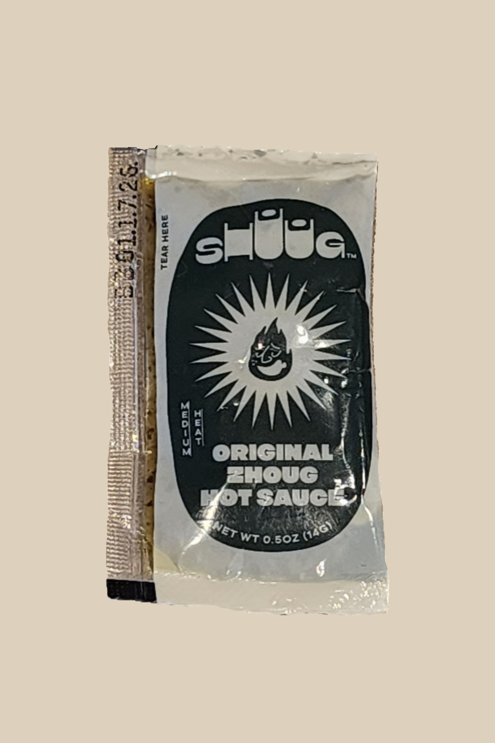 Front of Shuug Original Zhoug Hot Sauce Condiment Package