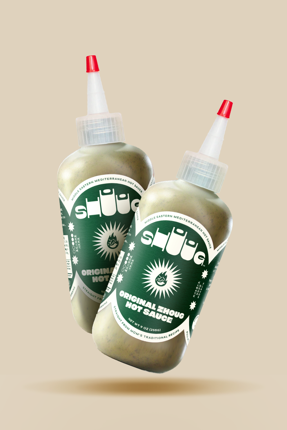 Two Bottles of Shuug Original Zhoug Mediterranean Hot Sauce